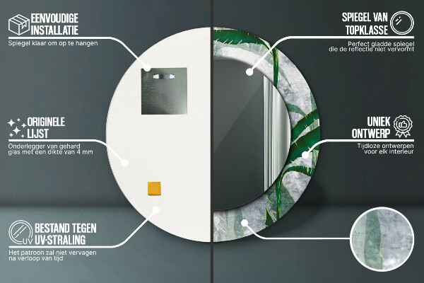 Round mirror frame with print Tropical leaves