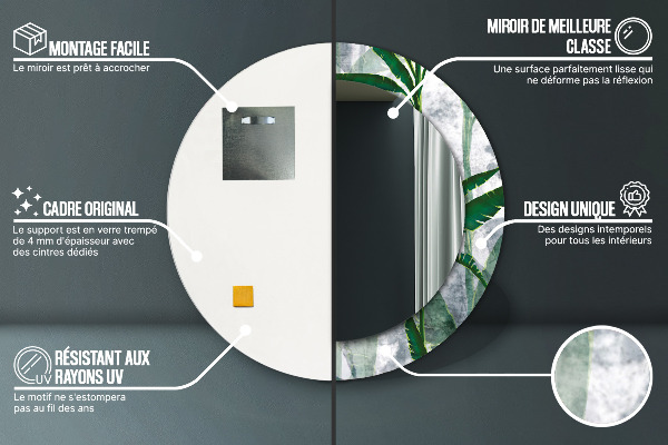 Round mirror frame with print Tropical leaves