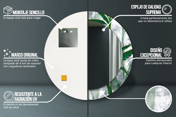 Round mirror frame with print Tropical leaves