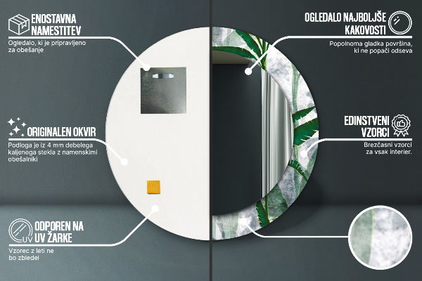 Round mirror frame with print Tropical leaves