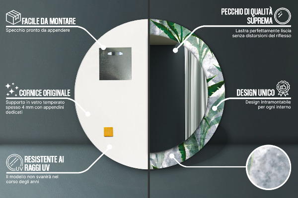 Round mirror frame with print Tropical leaves