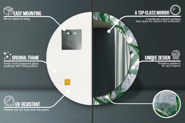 Round mirror frame with print Tropical leaves