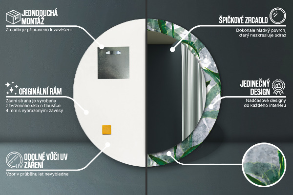 Round mirror frame with print Tropical leaves