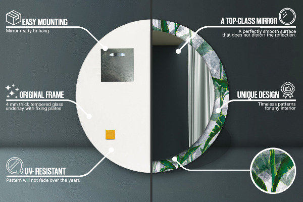 Round mirror frame with print Tropical leaves