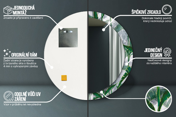 Round mirror frame with print Tropical leaves
