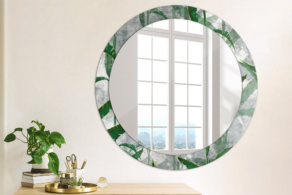 Round mirror frame with print Tropical leaves