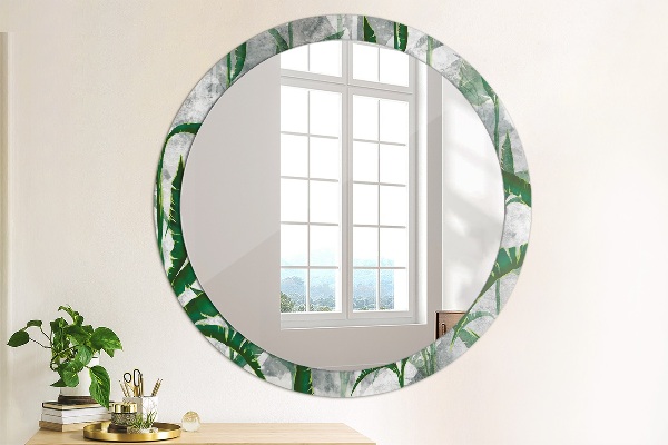 Round mirror frame with print Tropical leaves