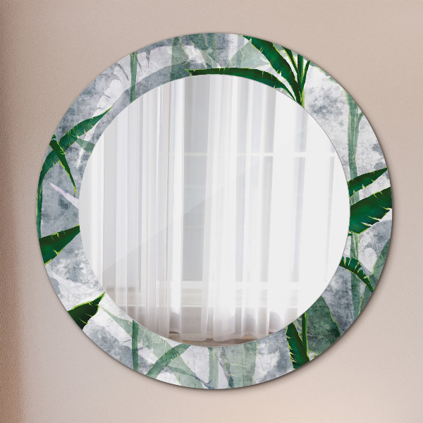 Round mirror frame with print Tropical leaves