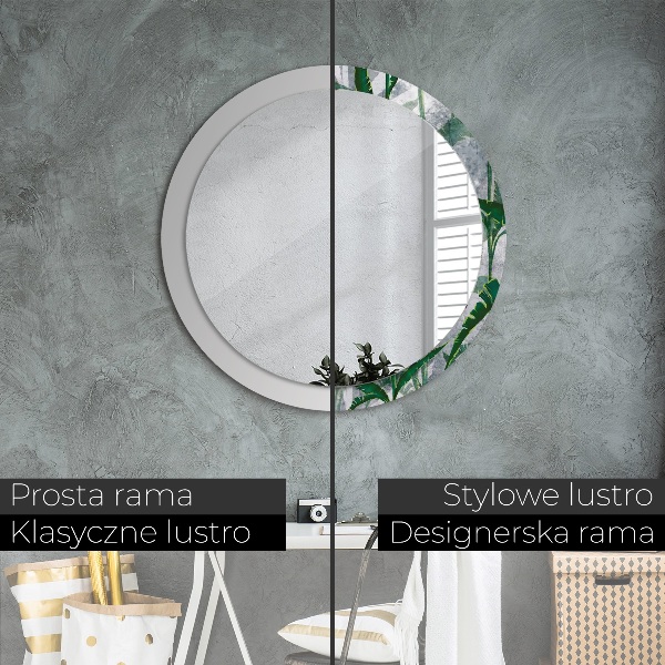 Round mirror frame with print Tropical leaves