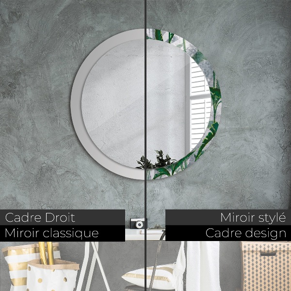 Round mirror frame with print Tropical leaves
