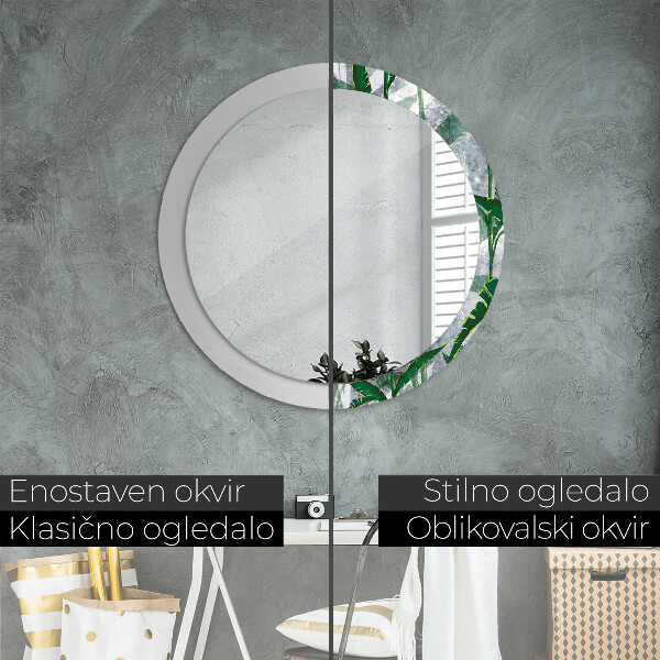 Round mirror frame with print Tropical leaves