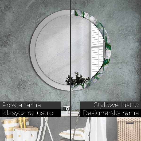 Round mirror frame with print Tropical leaves