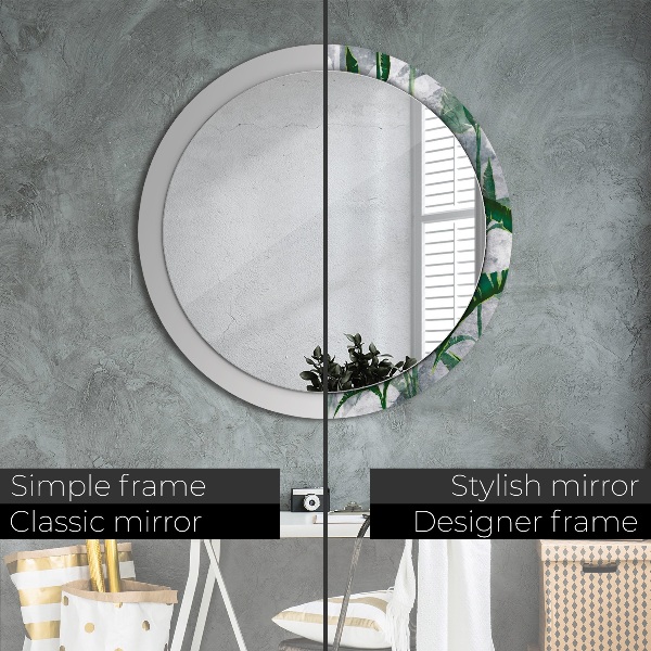 Round mirror frame with print Tropical leaves