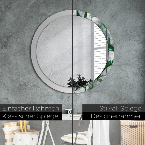 Round mirror frame with print Tropical leaves