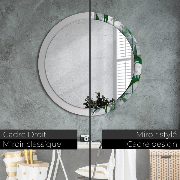 Round mirror frame with print Tropical leaves