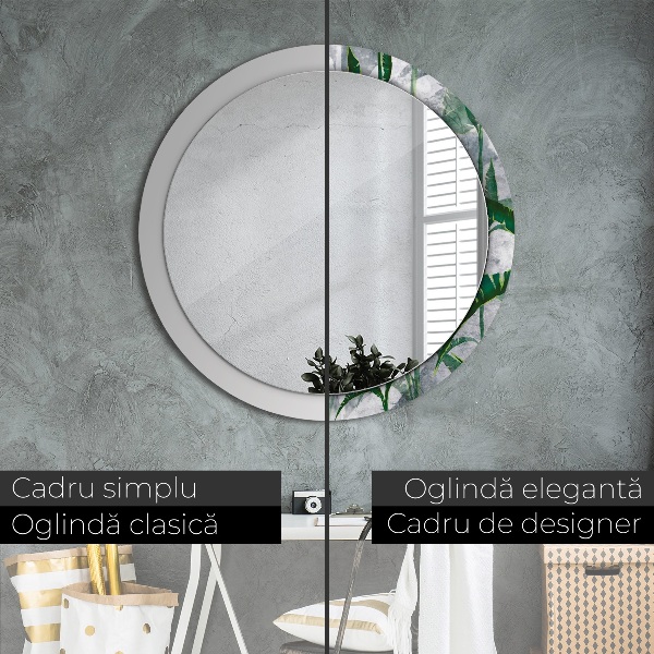 Round mirror frame with print Tropical leaves