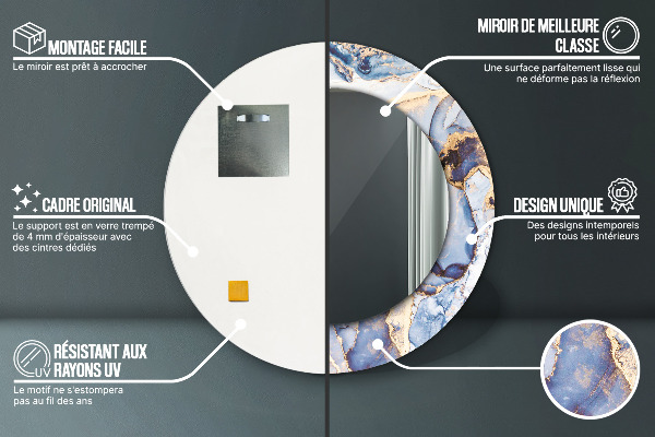 Round mirror frame with print Abstract liquid art