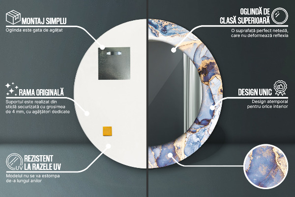 Round mirror frame with print Abstract liquid art