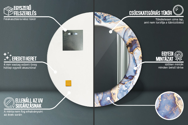 Round mirror frame with print Abstract liquid art