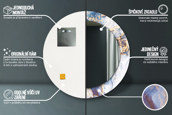 Round mirror frame with print Abstract liquid art