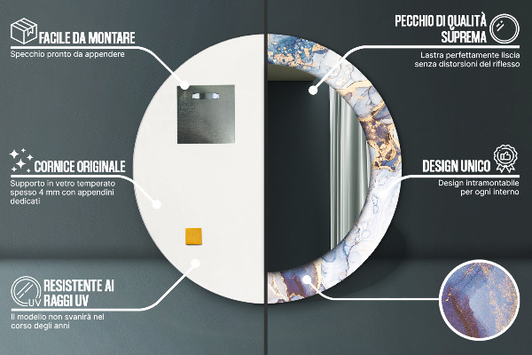 Round mirror frame with print Abstract liquid art