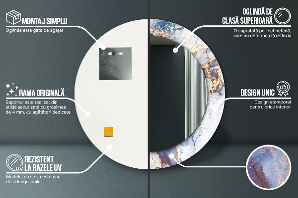 Round mirror frame with print Abstract liquid art