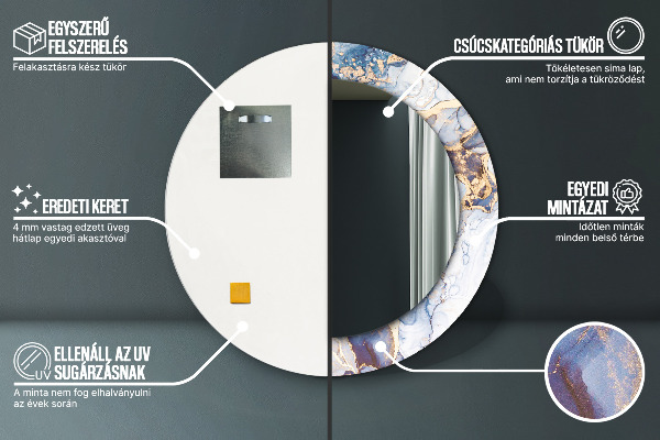 Round mirror frame with print Abstract liquid art