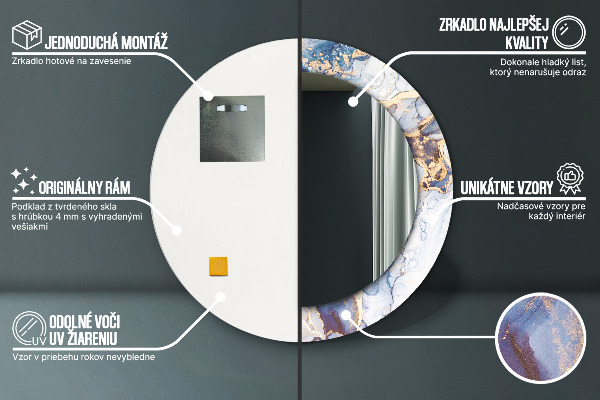 Round mirror frame with print Abstract liquid art