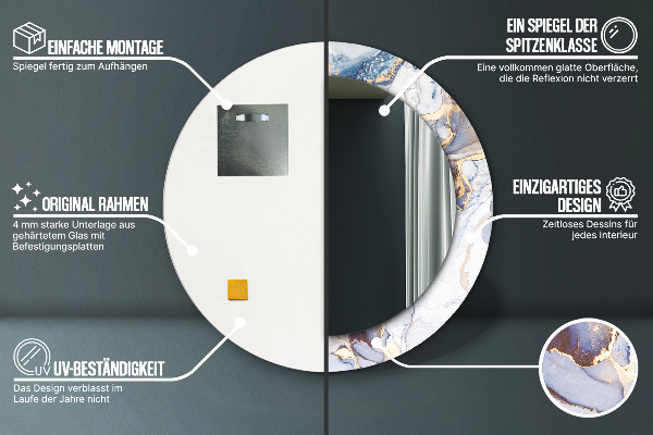 Round mirror frame with print Abstract liquid art