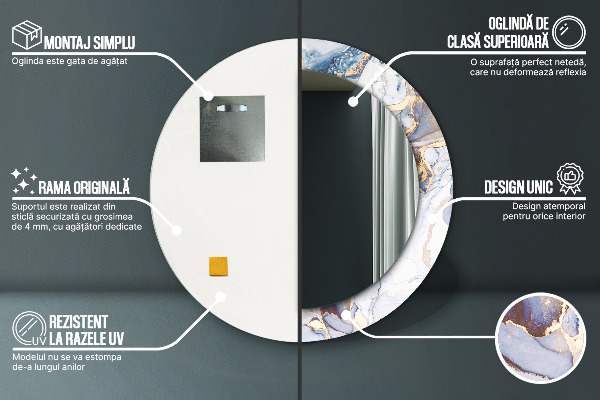 Round mirror frame with print Abstract liquid art