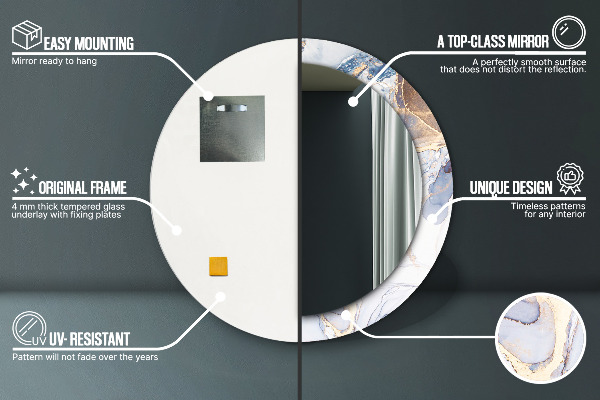 Round mirror frame with print Abstract liquid art