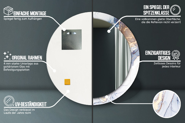 Round mirror frame with print Abstract liquid art