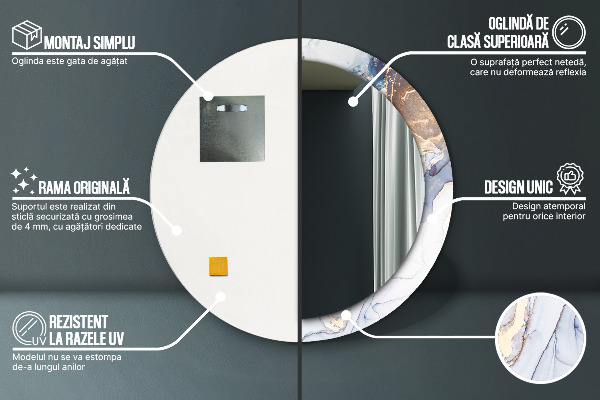 Round mirror frame with print Abstract liquid art