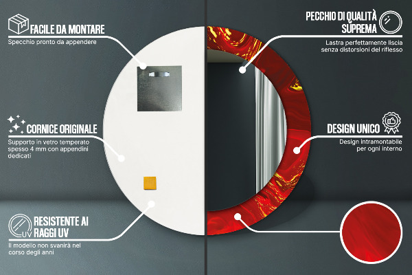 Round wall mirror design Red marble