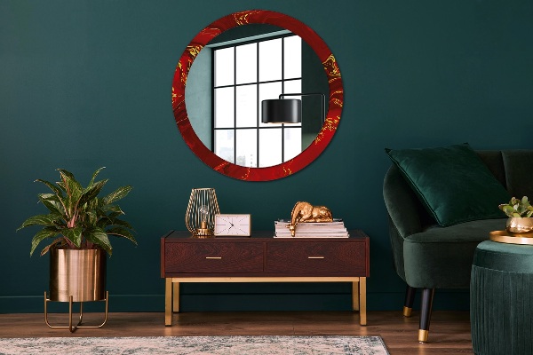 Round wall mirror design Red marble