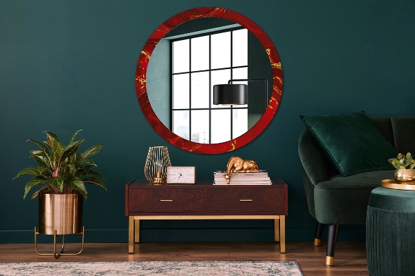 Round wall mirror design Red marble