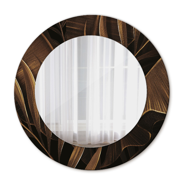 Round decorative mirror Brown banana leaves