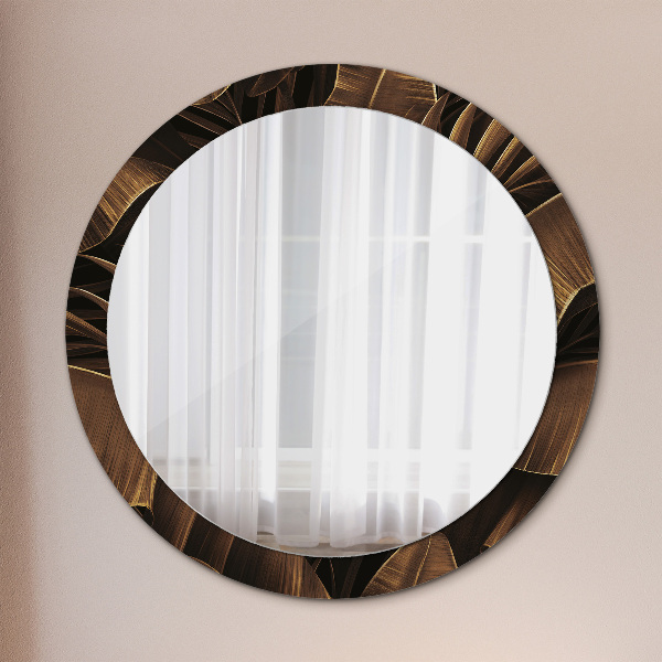 Round decorative mirror Brown banana leaves