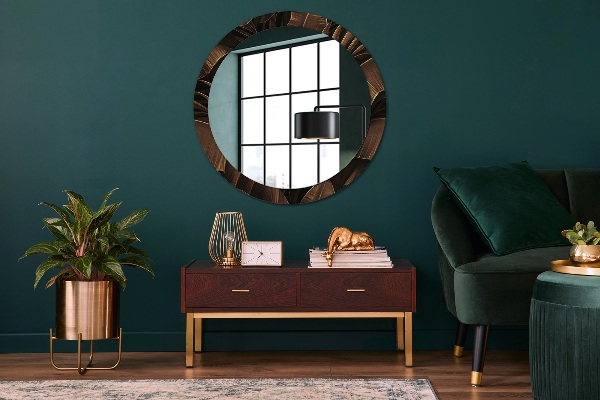 Round decorative mirror Brown banana leaves