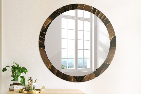 Round decorative mirror Brown banana leaves