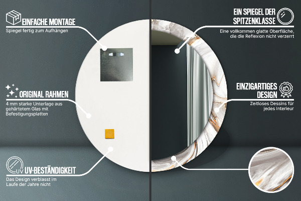 Round printed mirror Bright marble