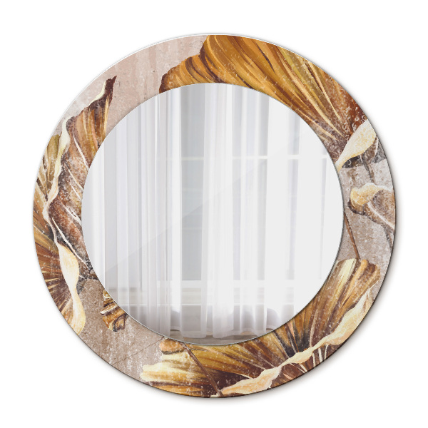 Round mirror frame with print Golden leaves