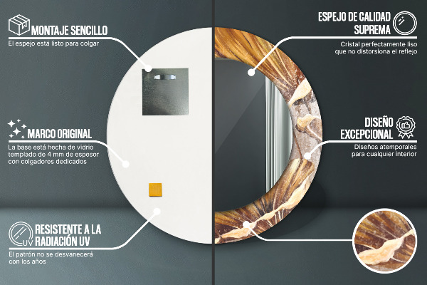 Round mirror frame with print Golden leaves