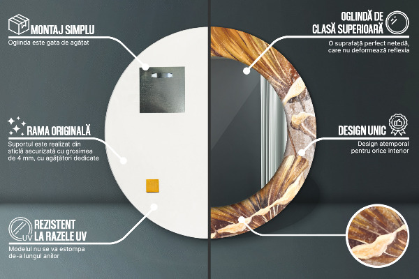 Round mirror frame with print Golden leaves