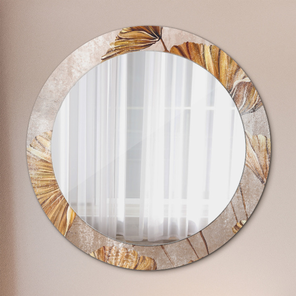 Round mirror frame with print Golden leaves