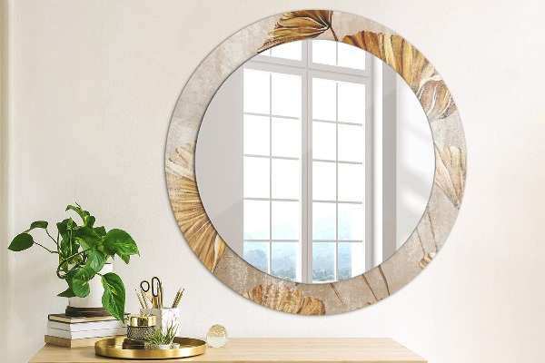 Round mirror frame with print Golden leaves