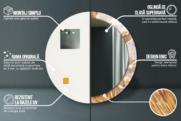 Round mirror frame with print Golden leaves