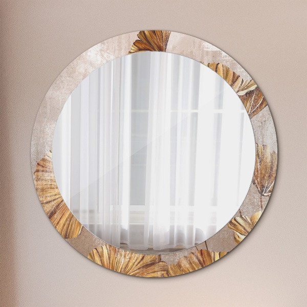 Round mirror frame with print Golden leaves