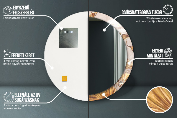 Round mirror frame with print Golden leaves