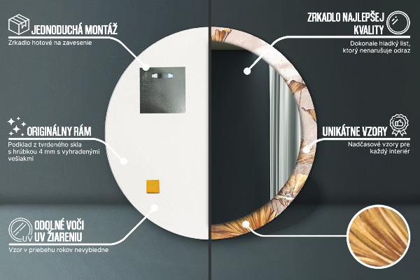 Round mirror frame with print Golden leaves